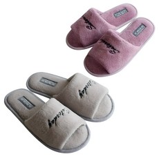 LABELLCO Hug Saterday刺繡室內拖鞋組 2款入, 灰色/粉色