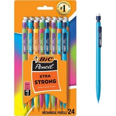 BIC 엑스트라 스트롱 연필 지우개 포함 굵은 심0.9mm 24개 세트 학교 또는 사무용, Thick Point, 24 Count (Pack of 1)