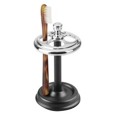 아이디자인 메탈 칫솔 홀더 - 욕실 정리용 컵 요크 컬렉션 3.25" x 5.75" 크롬 및 펄 화이트, Pack of 1, Black/Chrome