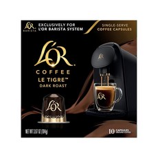 L'OR 커피 포드 10 카운트 DECAF 미디엄 로스트 바리스타 시스템과 호환되는 일회용 알루미늄 캡슐 카운트(1팩), Le Tigre, 10 Count (Pack of 5), 104g, 1