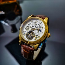 全自動機械 專櫃正品 陀飛輪全自動機械表 男真皮蝴蝶扣 藍寶石 夜光 月相 防水 全鏤空 商務休閒男表