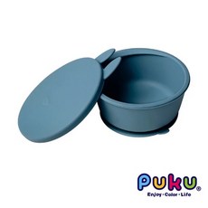 PUKU 藍色企鵝 鉑金矽膠附蓋吸盤碗 耐熱至200°C 適用於6個月以上嬰兒 黃色, 藍莓優格(藍), 1個