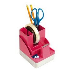 力大牌ABEL 03927筆筒膠帶台TD200膠台，多功能筆筒膠帶座，辦公桌面收納好幫手, 1個, 紅