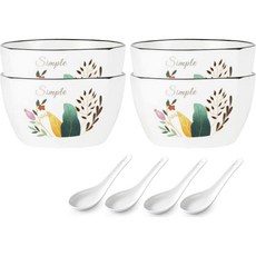 Pengjing 노르딕 스타일 세라믹 공기 4개입 + 스푼 세트, 딸기, 1개