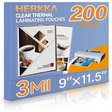 HERKKA 200 팩 라미네이팅 시트 8.5 x 11인치 3밀 투명 열 파우치 라미네이터용 9 11.5인치 라미네이션 용지 둥근 모서리 문자 크기 3402090, 200PACK
