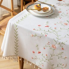 북유럽고급 자수 태슬 코튼 및 리넨 방수 식탁보, 1개, 140×180cm, 녹색 장미