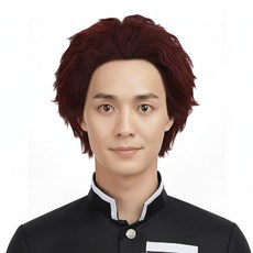 [파티팡] 카마도 탄지로 코스프레 가발 귀멸의 칼날 스타일 파티용 캐릭터 가발, 1개
