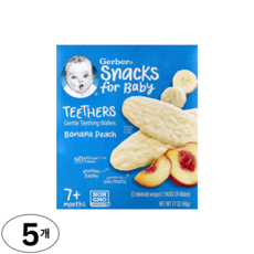 Gerber 티더스 부드러운 치아 발육 웨이퍼 7개월 이상 바나나 복숭아 24개입, Banana Peach, 48g, 5개