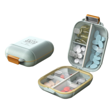 LighTour 七格旅行藥盒，分裝設計方便攜帶，藥品分類清晰，防潮防塵居家旅行必備, 1個, 淺衫綠