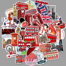 올리브파티 감성 캐리어 노트북 여행 방수 스티커 50P 세트, 1세트, 런던