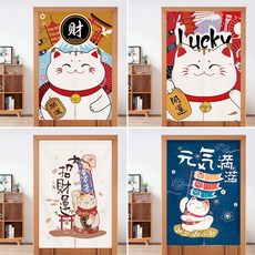 免打孔 日式簾子 廚房招財貓門簾 布藝 家用衛生間臥室魔術貼 隔斷掛簾 遮擋簾 門簾 風水簾, 分片式-請備註款式號,寬65高70