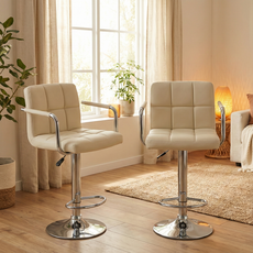 베스트렉 더블쿠션 팔걸이 발걸이형 홈바의자 아일랜드 식탁의자 바텐의자, 베이지, 1개