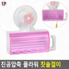 진공흡착 칫솔홀더 욕실정리 벽부착 플라워디자인 치약거치 물빠짐구조 플라워칫솔걸이, 2개, 200ml