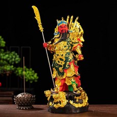 可開發票16寸關公神像12九龍關公佛像 19寸關二爺關二哥關聖帝君樹脂佛像, 19寸48cm綠袍九龍關公, 1個