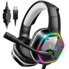 EKSA E1000 게이밍 헤드셋 노이즈 캔슬링 마이크와 RGB 조명 포함 PC PS4 PS5 노트북 호환, EKSA RGB