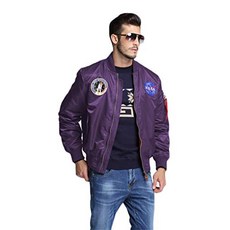 CORIRESHA 남성용 NASA 자수 배지 슬림핏 봄버 재킷 지퍼 윈드브레이커 단색_흰색 Small, 퍼플