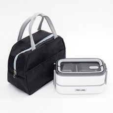 可微波雙層不鏽鋼便當盒+收納袋, 白色, 1組
