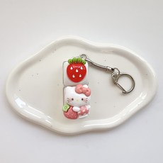 리본고양이 딸기 2구 키캡 피젯토이 딸깍이 키링, 1개
