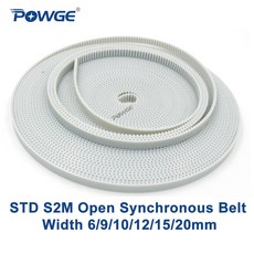 POWGE STD S2M 동기 S2M-6 벨트 STD2M 개방형 폭 폴리우레탄 PU 소형 타이밍 3D 프린터 강철 백래시 6/9/10/12/15/20MM, 15mm, 5Meters