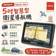 PAPAGO! WayGO 660 5吋 智慧型衛星導航機, 送遮陽罩+保護貼+擦拭布+觸控筆, 8GB