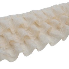 2야드 주름 레이스 원단 트림 3겹 러플 트리밍으로 바느질 DIY 연장 드레스 커프 블라우스 트리밍(화이트), Beige, 1개