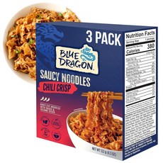 Blue Dragon Chili Crisp Saucy Noodles 119.1g(4.2온스) (3팩) - 바삭한 칠리 소스를 곁들인 나이프 컷 국수 - 공기 건조 절대 튀기지