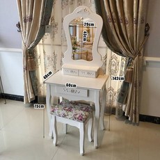 서랍형 메이크업 원목 수납장 안방 콘솔 거울서랍장 책상, 조립 필요, 정교한 직선 원목 다리 아이보리 60+스툴