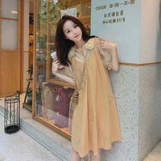 임산부 세트 봄 여름 캐주얼 임부 멜빵 원피스 터틀넥 반팔 티셔츠 투피스 세트 기질 임부복 JZZN