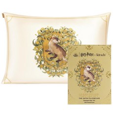 Kitsch x 헬로 키티 베개 커버 - 핑크 키티 페이스 유아용 침대 타임 지퍼 새틴 베개 커버 - 머리카락과 피부를 위한 부드러운 쿨링 베개 커버 - 실크보다 우수함 - 퀸, 해리 포터 - 후플푸프