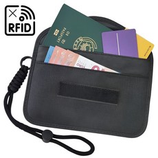 원해아 RFID차단 안티스키밍 여권파우치 + 스트랩, 블랙A, 1세트