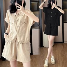 에쥬아 여름 반팔 투피스 스트링 반팔셔츠 루즈핏 반바지