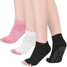 Mepase 발가락 없는 요가 양말 그립 포함 여성용 면 미끄럼 방지 오픈 스플릿 토 필라테스 양말 3쌍 맨발 운동 사이즈 5-9 화이트 핑크 블랙
