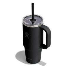 Hydro Flask 손잡이가 달린 946.4ml(32온스) 여행용 텀블러 투명 뚜껑 및 빨대 - 단열 스테인리스 스틸 머메이드 그린 238574, 24온스, 블랙