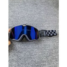 바이크 고글 오토바이 스포츠 스쿠터 오픈페이스 헬멧 호환 검정테 화이트엣지 변색 실버, 1개, 화이트 블루 체커보드 스펙클 투명 포함