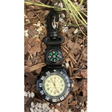 카라비너 나침반 시계 캠핑시계 등산시계 축광 야광 시계, 1개, Black