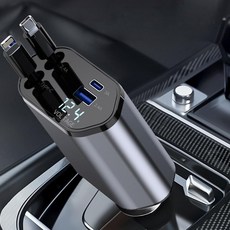 JLS 릴타입 시거잭 차량용 고속 충전기 (C타입+8핀), 알루미늄 실버그레이