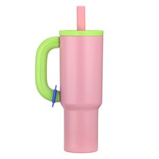 AISOUL 대용량 차량용 스텐 텀블러 빨대 손잡이 진공 304 메가쿨 텀블러, 1개, 1200ml, 핑크
