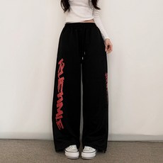 뉴믹 레터링 와이드 스트릿 트레이닝 프린팅 츄리닝 밴딩팬츠