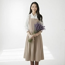 KITBOOM 린넨 원피스 유럽풍 포켓 앞치마, 베이지