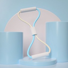 八字拉力繩 開肩美背瑜珈繩 - 超彈力拉力帶 瑜伽帶 拉背器, 1個, 白藍色