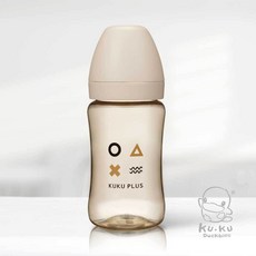 酷咕鴨 KUKUPLUS纯真之瞳寬口PPSU 奶瓶240ML, 柔光杏, 1個, 240ml