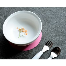 OXO寶寶餐具組，防滑兒童碗叉匙套裝，安全無毒材質，輔助自主進食, 粉色, 1個, 吸盤碗