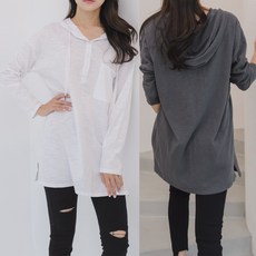 유니스 루즈핏 빈티지 면 슬라브 롱 후드티 롱티 이너 간절기 레이어드 데일리룩