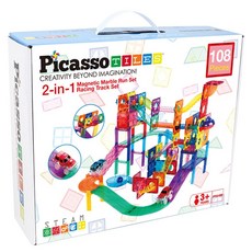 PICASSO TILES 畢卡索 PTG108 磁力片積木 球球+賽車軌道 二合一套組108pc, Multicolor, 1個