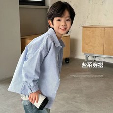 Olli kids 潮童日系條紋襯衫 秋季新款純棉韓版休閒百搭長袖上衣