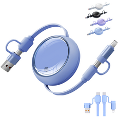 에이릴 4 in 1 올인원 100W 초고속 릴 케이블 충전기, 1개, 블루, 100mm 1개, 블루, 100mm