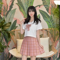교복몰 (대여) 반팔 오렌지핑크 체크 세라복졸업사진