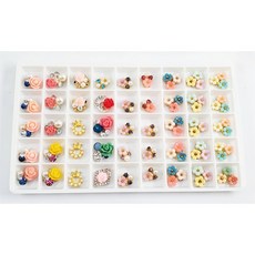 美甲合金鑽飾套組 珍珠寶石水晶大鑽混合 立體異形鑽 穿戴甲造型設計 堆鑽飾品盒裝, 1個, 花01【格子10*10mm】45顆