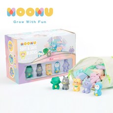 【MOOMU】馬卡龍香草軟積木72pcs，附千千動物指偶積木公仔5入組, 1個, 72PCS含5入公仔