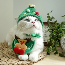 이지유 강아지 고양이 크리스마스 털모자 양털 코스튬, 꼬깔 트리, 1개